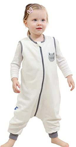 ililmmoe Baby Unisex Schlafsack mit Füßen Schlafanzug Säugling Walking Baumwolle Schlafsack Tragbare Decken Futter aus Baumwollclip 1.5 Tog,Weiße Katze,M,90cm