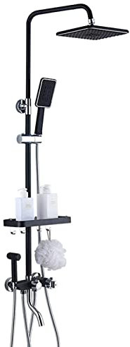 GOODBZ Badezimmer-Thermostatmischer-Duschset Schwarz mit Ablage, multifunktionales modernes Bad-Duschmischer-Set Duschsystem für Badezimmer mit Duschstange-Kit-mit Sprüher-B