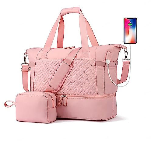 LoKori 37L Sporttasche für Damen, Weekender-Übernachtungstasche mit USB-Ladeanschluss, Sportreisetasche mit Nassfach, Verstellbarer Riemen für Fitnessstudio, Yoga,C