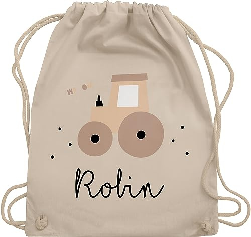 Turnbeutel Rucksack - Süßer Traktor Trecker Schlepper Bulldog - Unisize - Naturweiß - personalisierte geschenke kinder stoffbeutel für kindergarten traktoren stoffrucksack