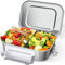 OITUGG Lunch Box acciaio - 2400ml Porta Pranzo per adulti, con 1 pezzo di divisorio rimovibile， Progettato con fibbie a scatto e anello in silicone all'interno dei coperchi, 24 x17 x7.7cm