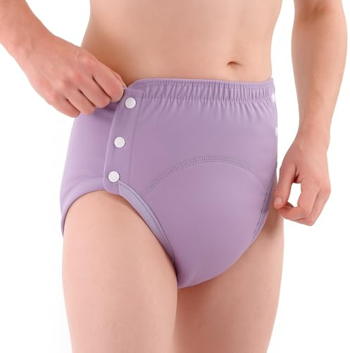 Inkontinenzhose aus Baumwolle für Erwachsene: waschbar, atmungsaktiv, verstellbar, auslaufsicher, ältere Menschen (Purple, XXL)