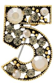 spilla da donna Spilla numero 5 con diamanti spilla a 5 caratteri spilla per accessorio cappotto bianco e nero