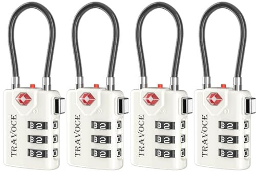 Search Alert TSA-zugelassene Reise-Kombinations-Kabelschlösser für Koffer, Fitnessstudio, Schließfach, Werkzeugkasten, Rucksack, 1, 2, 4, 6 und 10 Stück, Weiß, 4 Stück