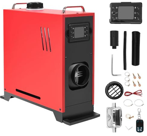 Jacgood Upgraded Diesel Air Heater 12V 5KW, 5KW All-in-One Parking Heater Kit with Remote Muffler and LCD Display, Fast Heating for RV Truck, Boat, Bus, Car Trailer, (RED)