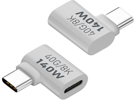 QIANRENON Adaptador extensor USB C de ángulo de 90° de 140 W, 40 Gbps, USB 4.0 C macho a hembra, conector de ángulo recto, PD140W (28V5A)/8K a 60Hz, casco de aleación Al, para teléfono, tableta,