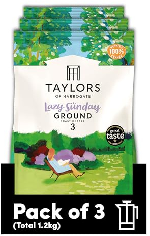 Taylors of Harrogate Lazy Sunday Ground Coffee 400 g (3-Pack) | 3 Packs of 400 g, Roast 3, Bright & Citrussy Speciality Blend, 100% Arabica Ground Coffee
