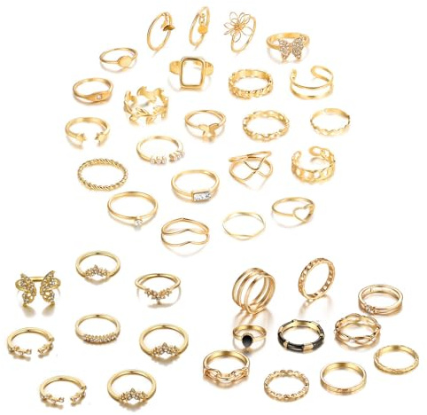 TTPSRY 41 Piezas Anillos Mujer Vintage Anillos en Oro Nudillos Apilables Juegos de Anillos de Strass Mariposa Joyas Anillo de Chica