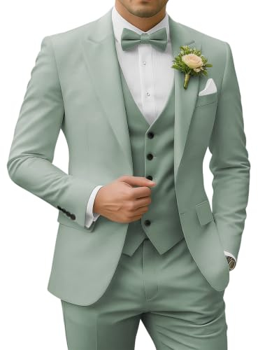 SPTALLFITJSV Costume 3 pièces pour homme, coupe ajustée, revers en pointe, blazer à 2 boutons, veste, gilet, pantalon, pour mariage, affaires, bal de fin d'année, fête