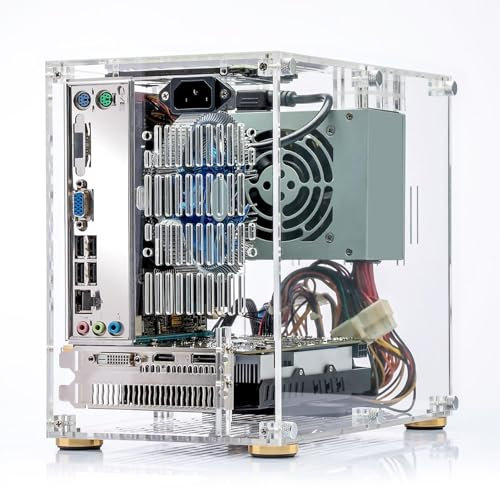 Caja para PC Mini ITX - Panel Transparente Arcylic 360 Grados de refrigeración DIY Hueco Abierto Mini ITX Caja de Juegos de Ordenador de Apoyo SFX Fuente de alimentación