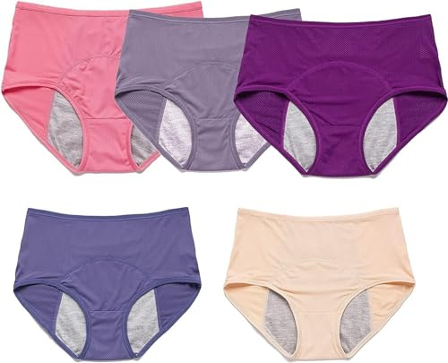 washable incontinence pants women leak proof pants women urine washable comfy guard leak proof panties 5-Pack Leakproof Menstrual Panties heavy flow high absorbency incontinence A,8XL(125-150kg)