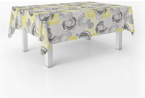 ECOMMERC3 Wachstuch, rechteckig, Größe 100 x 140 cm, Stil, Haltbarkeit und einfache Reinigung für Ihren Tisch – fleckenabweisende und wasserdichte Wachstuch-Tischdecke, Gelb