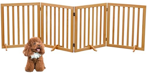 Freistehendes Haustiergitter aus Holz, zusammenklappbarer Hundezaun, Naturholz, Hundegitter für Treppen, einziehbares Hundegitter für Türen, Haustiergitter für Hunde, 60 cm Höhe, 4 Paneele