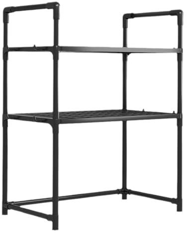 Soporte para microondas para encimera, estantería de cocina para panadería, estantería de cocina, organizador de encimeras, ajustable, resistente estante de almacenamiento con ganchos para la