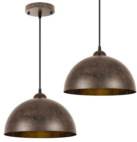FRIDEKO HOME 2 Stück Pendelleuchte Vintage Hängeleuchte Ø30cm Breite Lampe | Kronleuchter aus Eisen Hängelampe E27 Lampenfassung Deckenleuchte für Küche Keller Wohnzimmer-Schwarz Gold (rostrot)