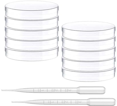 Boîtes de Petri, Boîtes Pétri Plastique, Boîtes de Pétri Transparentes, Boite de Petri Steriles avec Couverture, Pour Etudes Biologie Expérimentale en Laboratoire avec 2 Pipettes de Transfert