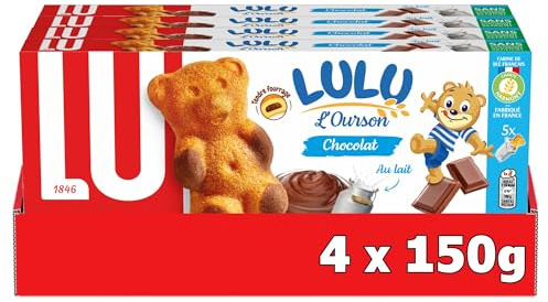 Lu Lulu l'Ourson - Gâteaux Moelleux Fourrés au Chocolat - 4x150g | 4 Paquets de 150g | Gâteaux moelleux en forme d'ourson fourrés au chocolat fondant | Idéal goûter des enfants