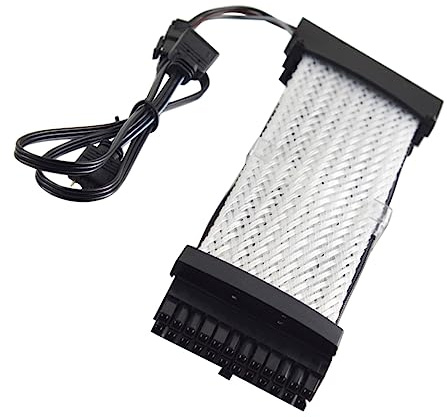 jojofuny Câble D’Alimentation D’Extension RGB 24 Broches, Rallonge Argb Blanche en Abs, Structure Tressée, Connexion 5v 3 Broches pour Carte Mère