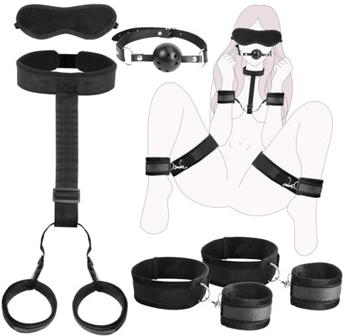 BDSM Sex spielzeug für die Paare,Sex Bett Fesseln Bonageset Fessel Set mit Handschellen Fußfesseln Knebel Handgelenk Extrem Stabiles BDSM Fesslset Sex spielzeug für die Frau Extrem