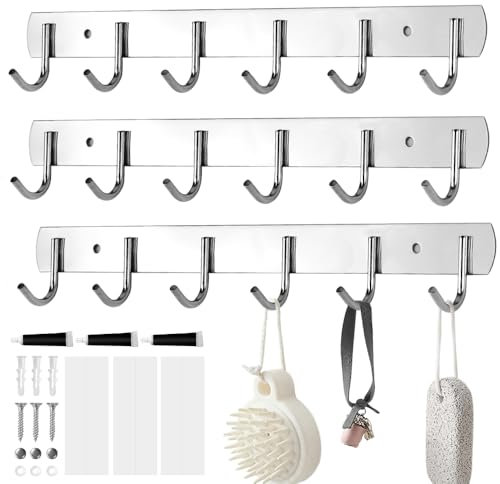 HWSWSH 3 Pz Portautensili da Cucina da Appendere con 6 Ganci, Supporto da Parete per Utensili da Cucina, Ganci Appendiabiti Attaccapanni da Muro in Metallo, Ganci da Parete Moderno Multifunzionale