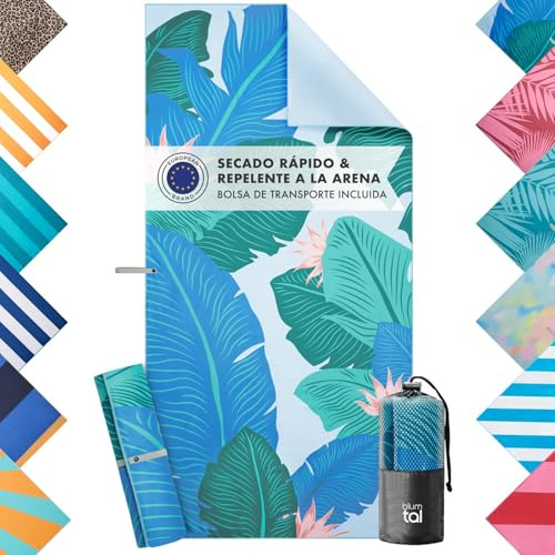 Blumtal Toalla Playa Microfibra 90x180 cm - Toalla Playa Grande compacta y de Secado rápido - Toallas de Playa Grandes sin Arena con Cinta - Toallas Playa Grandes Hojas y Flores