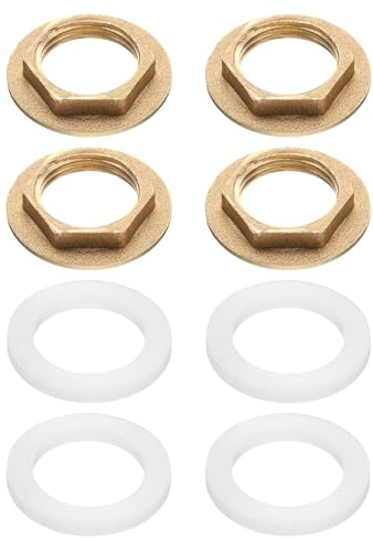 sourcing map 4Pcs Brass Lock Nuts Pipe Fitting, G1/2-14 Female Hex Locknut, Flange Single Hole Faucet Lock Nut with Silicone Washer for Kitchen Basin Sink Plumbing