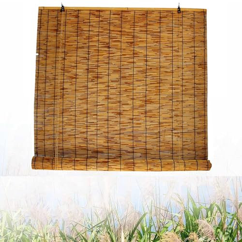 Natürliches Bambusrollo für Innen- und Außenbereich, Sonnenschutz, Vintage-Stil, mit anpassbarem Zubehör, ideal für Garten, Pergola und Terrasse, 99 x 508 cm