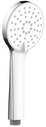 BADfabrik24 Handbrause rund Ø 90 mm, 3-strahlig, Chrom/Weiß, 10 l/min, 1/2 Zoll Anschluss – wassersparend mit Antikalk-Noppen für komfortables Duschen