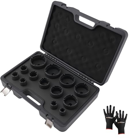 maXpeedingrods 13Pcs Grooved Lock Nut Socket Set with Internal Teeth 1/2'' Drive, Spindle Nuts Socket Kit Ball Joints Axle Locknut Remove Install Locking Hub Socket for KM KML HM HML HMLL Groove Nut