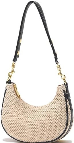 Stroh Umhängetasche Damen, Böhmische Strandtasche Crossbody Bag Sommer Strohtasche Gewebte Strandtasche Straw Bag Schultertasche für Reisen Strand (Schwarz)
