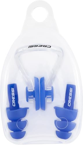 Cressi Aqua Kit Ear Plugs and Nose Clip, Set of Ear Plugs and Nose Clip for Adults, Optimal for Preventing Water from Entering the Ears while Swimming, Blue, One Size, Adult