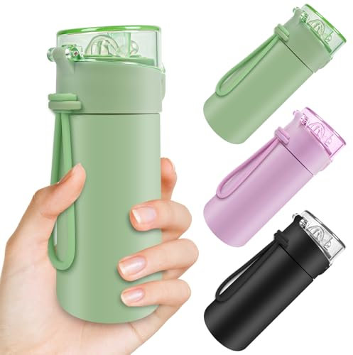 AMFUN 150ml Mini Borraccia Termica, Borraccia Bambino Termica in Acciaio Inox con Cannuccia Rimovibile, Borraccia a Prova di Perdite con Maniglia per il Trasporto per Bevande Calde e Fredde (Verde)