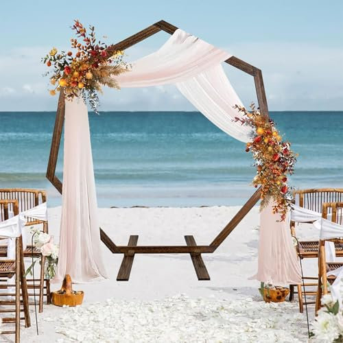 Holz Rosenbogen Hochzeitsbogen Heptagonaler Traubogen Hochzeit Hintergrund Stand Bogen für Geburtstagsfeier Hochzeit Garten Innen- und Außendekoration