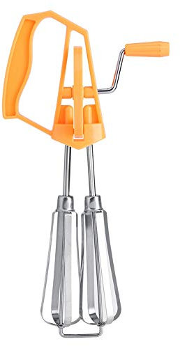 Egg Beaters Hand Crank, Stainless Steel Spinner Egg Beater Whisk, Hand Whisk Egg Mixer, Kitchen Cooking Tool, for Blending, Whisking, Beating, Frothing, Stirring (Yellow)