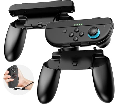 CloudValley 2-in-1 Grips Kit for Nintendo Switch 2 Joy-Cons [Holder + Wrist Strap] - Wear-Resistant Ergonomic Controller Holder, Enhanced Comfort Accessories, (1 Pair, Black)