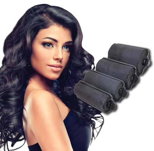 DONNA Satin Foam Rollers 30pcs – Soft Heatless Hair Rollers for Sleeping, Gentle Foam Curlers for Natural Hair Styling, No Heat Sponge Rollers Set for Smooth Waves and Curls, Black