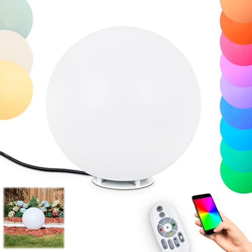 HOFSTEIN Kugelleuchte Ilara, Kugellampe aus weißem Kunststoff, RGB Wegelampe Ø 30 cm mit Fernbedienung, CCT einstellbar 2700-6500, Farbwechsler, Außenleuchte für Garten,Terrasse, Beet, IP 65, E27