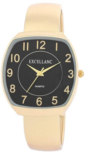 Excellanc Damen-Spangenuhr Metallarmband Armreif lesbare Ziffern eckiges Gehäuse Länge 15 cm Quarz-Armbanduhr Geschenkidee für Frauen (Gold/Schwarz)