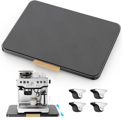 iSPECLE Kitchen Appliance Sliders with Mat - Heavy Duty Metal Sliding Tray for Stand Mixer & Espresso Machine, Coffee Machine Rolling Tray with Rubber Wheels, Adjustable Orientation, Black