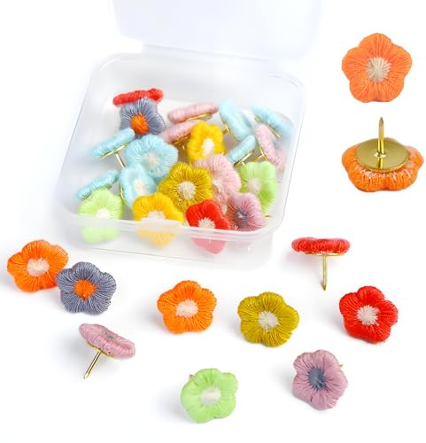 30 Stück Pinnwandnadeln, Blumen Pinnnadeln mit Aufbewahrungsbox, Dekorative Reißnägel, Pins für Pinnwand, Heftzwecken, Reißzwecken,für Karte, Pinnwand, Korktafel, Zuhause (Mehrfarbig 1)