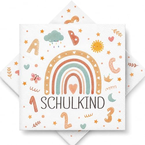 40 Stück Servietten Einschulung Deko Für Junge Und Mädchen, Schulanfang Regenbogen ABC, Schulkind 2026 Mädchen Junge Papierservietten Für Tischdeko Einschulung, Schulanfang Deko Partybedarf