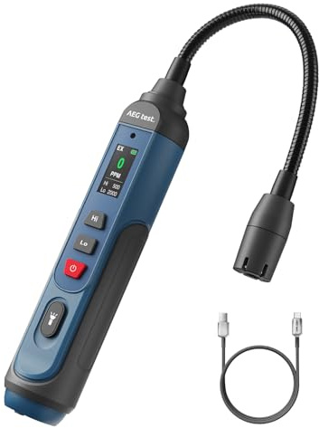 AEGTEST AGT-1988PRO Rechargeable Natural Gas Detector, Gas Leak Detector with 6.9-Inch Neck, TFT Color Display, 0–9999PPM Range for Combustible Leaks Like Propane, Methane for Home & RV - Blue
