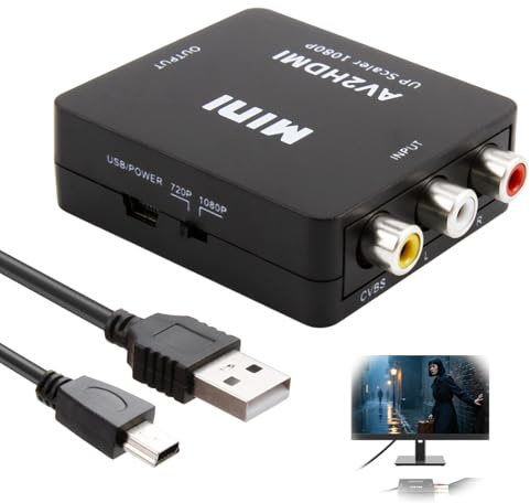 Tuwonwa RCA to HDMI Adapter, RCA to HDMI 1080P AV Converter, AV to HDMI Compatible with USB Power for PS2 Wii Xbox N64 SNES VHS VCR DVD Camera