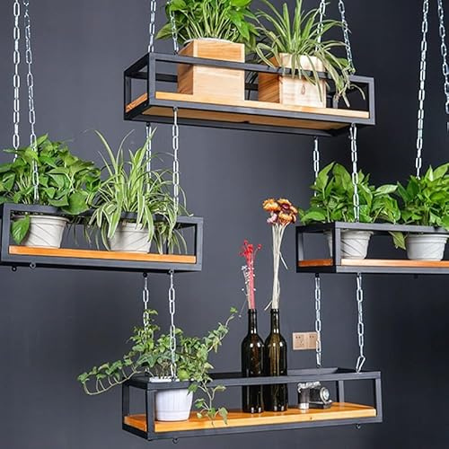 Hängende Pflanzenregale & Weinregal zur Wandmontage, Metall-Blumenständer mit Ketten und Weinglashalter für stilvolle Heimdekoration und Aufbewahrung