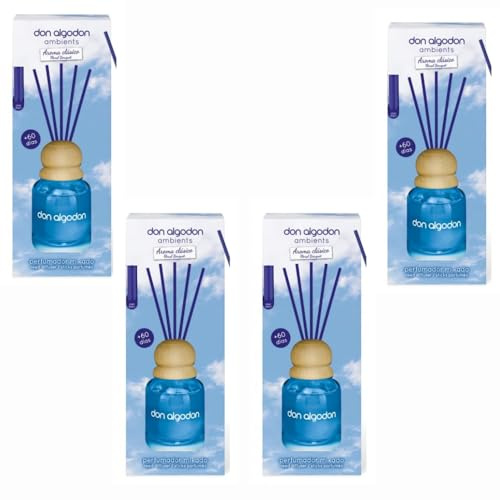 Pack 4 Mikados Don Algodón Aroma Clásico – Ambientador de Varillas | +60 Días de Fragancia cada mikado | Hogar, Baño y Oficina | Difusor Natural con Varitas – Decorativo y Duradero