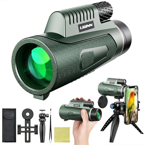 Auricase Monokulares Teleskop, Monokular 12x50, Hochauflösendes Monokular für Erwachsene mit BAK4-Prisma und FMC-Objektiv, mit Smartphone-Adapter, für Vogelbeobachtung, Jagen, Wandern