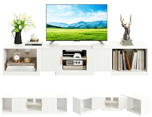 IRONCK TV Schrank Ausziehbar 160–200cm, Lowboard für Fernseher 30-75 Zoll, Drehbar Eck Fernsehschrank Holz, 2 Türen und verstellbaren Stauraum, Modern TV Board Fernsehtisch für Wohnzimmer, Weiß