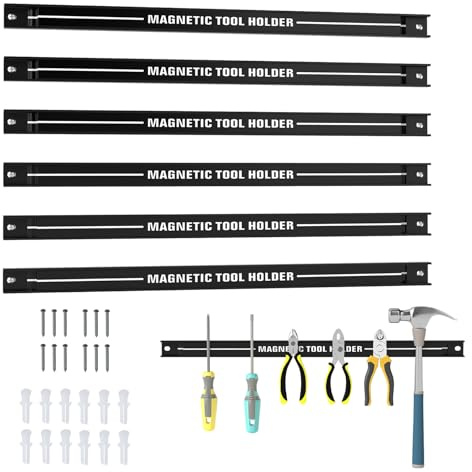 COSTWAY Set of 3/6 Magnetic Tool Holder, Heavy Duty Wall Mount Screwdriver Holder Rack Strip, Space-saving Magnetic Tool Organizer Bars for Garage Workshop Kitchen (Black, 6 Pcs)