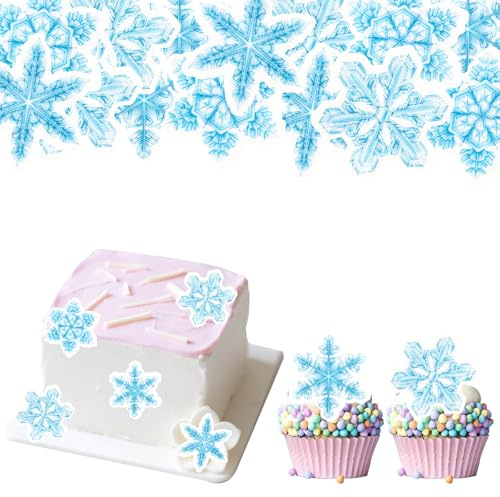 ENLACE Frozen Tortendeko Weihnachten Essbar, 48 Stück Essbare Schneeflocken Deko Torte, Schneeflocken Cupcake Deko Essbar, Frozen Kuchen Deko Geburtstag, Esspapier Tortendeko Snowflake