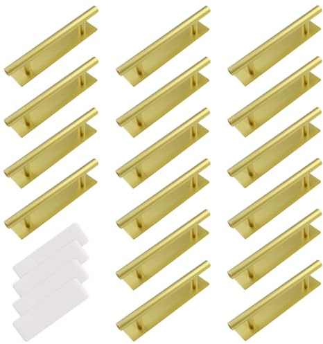 MOROBOR Self-Adhesive Long Handles, 16pcs Gold Plastic Convenient Opening Stick-on Handles with Plate for Kitchen Cabinet Window Sliding Closet Door